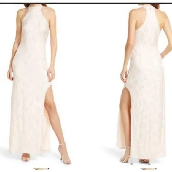 Lulu’s nwt Red Carpet Ready Light Rose Floral Satin Jacquard Maxi Dress - Picture 3 of 14